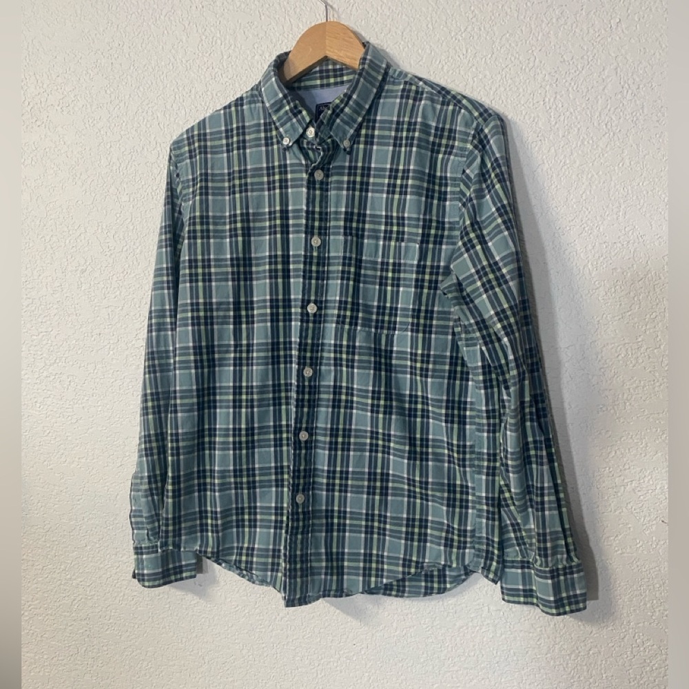 Abercrombie & Fitch Blue and Green Plaid Long Sleeve Preppy Button Up Shirt SZM - Picture 1 of 8